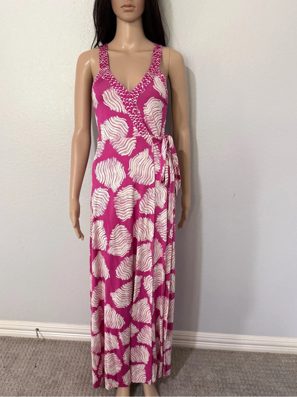 Diane Von Furstenberg Pink and White Sleeveless Wrap Maxi Dress - Picture 5 of 11